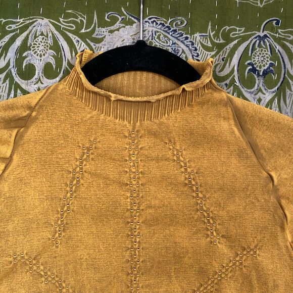 Free People Dark Mustard Good Karma Hi-Neck Layer Top Size Medium/ Large - Picture 10 of 15